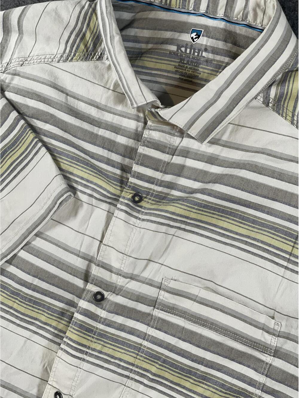 Kuhl Men's Casual Short Sleeve Snap-Up Shirt Grey Striped Pattern Size XL